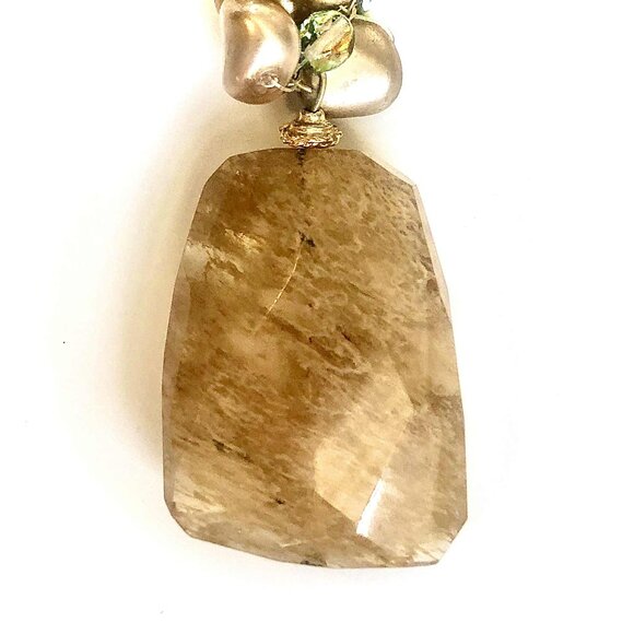 NWT ALEXANDRA'S ACCENTS Baroque Quartz Pendant Beaded Necklace 9" Antique Gold - Picture 2 of 4